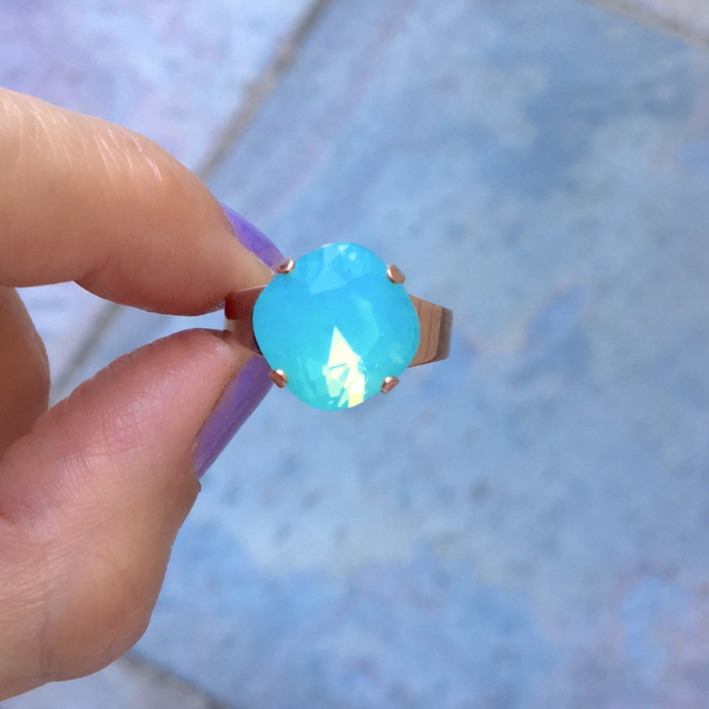 Pacific Green Opal + Rose Gold Cushion Cut Crystal Ring